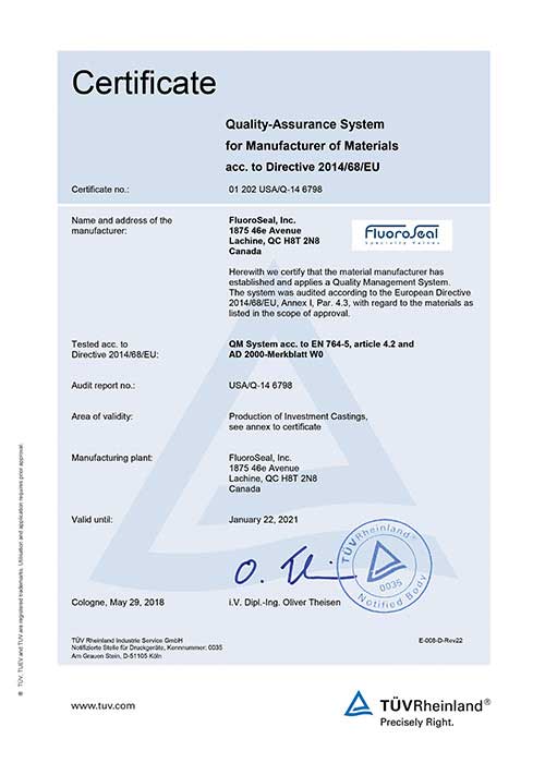 AD 2000 Merkblatt W0 certificate FluoroSeal